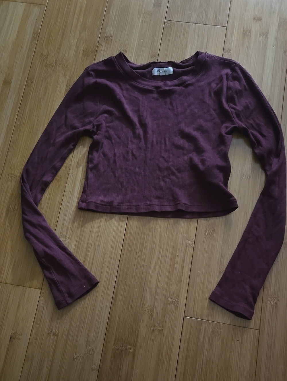 Madewell Maroon Cropped Long-Sleeve Crew Tee - XS